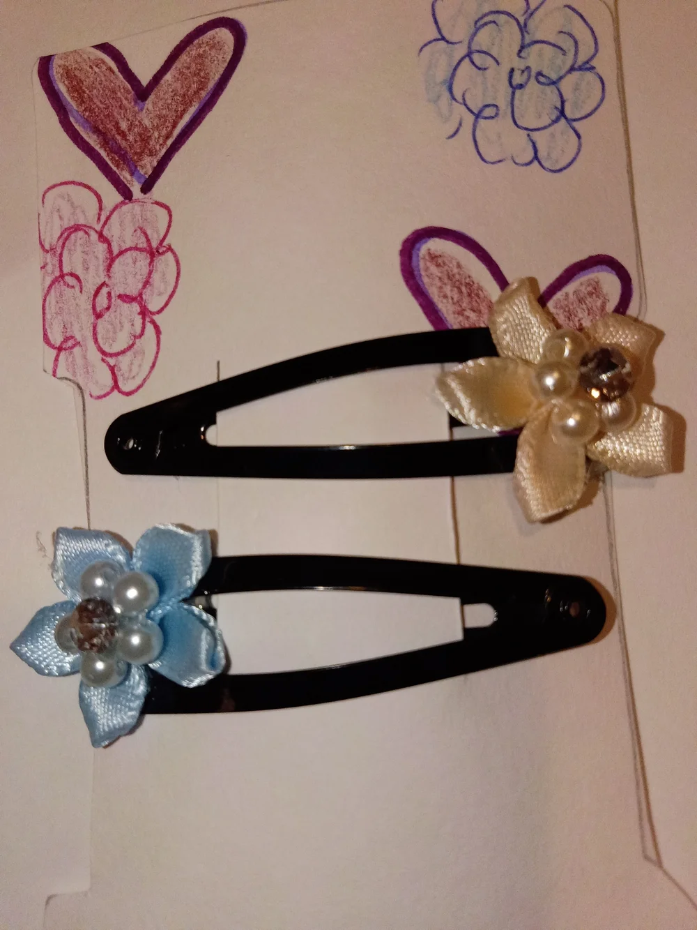 Kids Satin Flower Snap Hair Clips - Blue and Cream